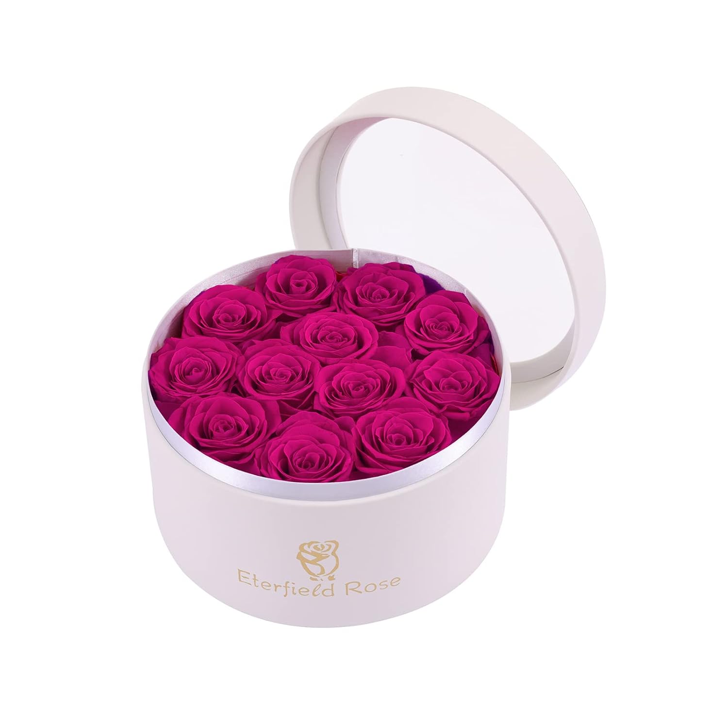 12 Preserved Rose in a Box Real Roses That Last a Year Preserved Flowers for Delivery Prime Gift for Her Valentines Day Mother Day (Red Roses, round White PU Leather Box)