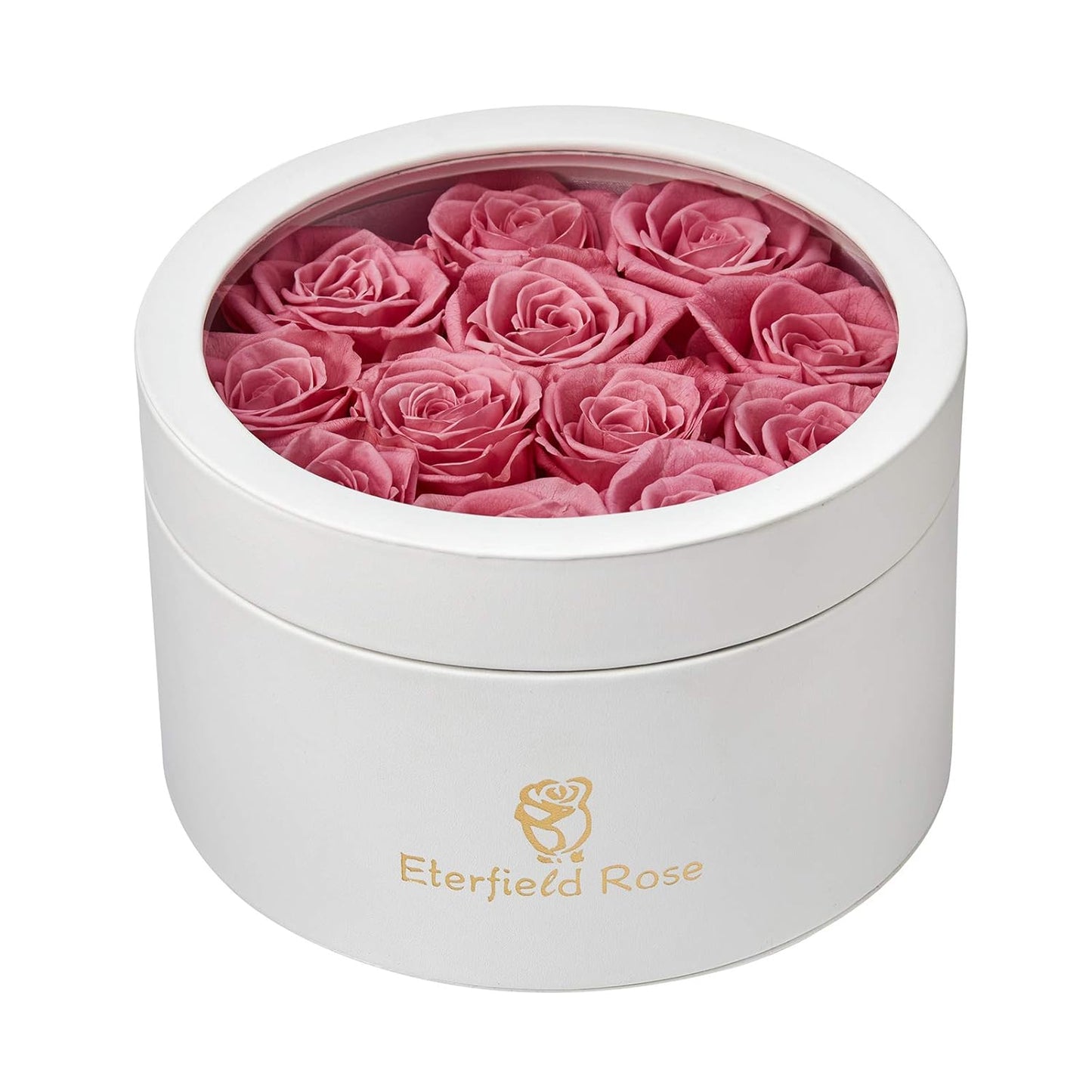 12 Preserved Rose in a Box Real Roses That Last a Year Preserved Flowers for Delivery Prime Gift for Her Valentines Day Mother Day (Red Roses, round White PU Leather Box)